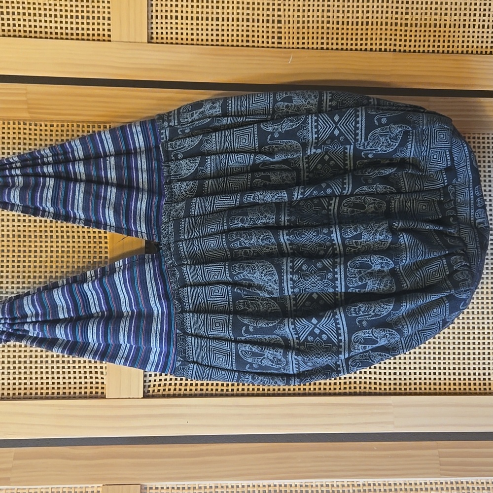 Lakhays Bohemian Blue and Black Patterned Tote Bag Zipper Pocket 100% Cotton